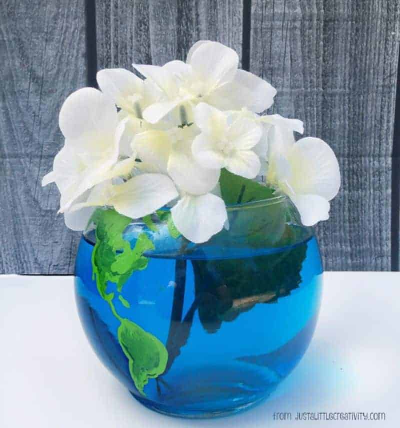 Earth Day vase with blue and green