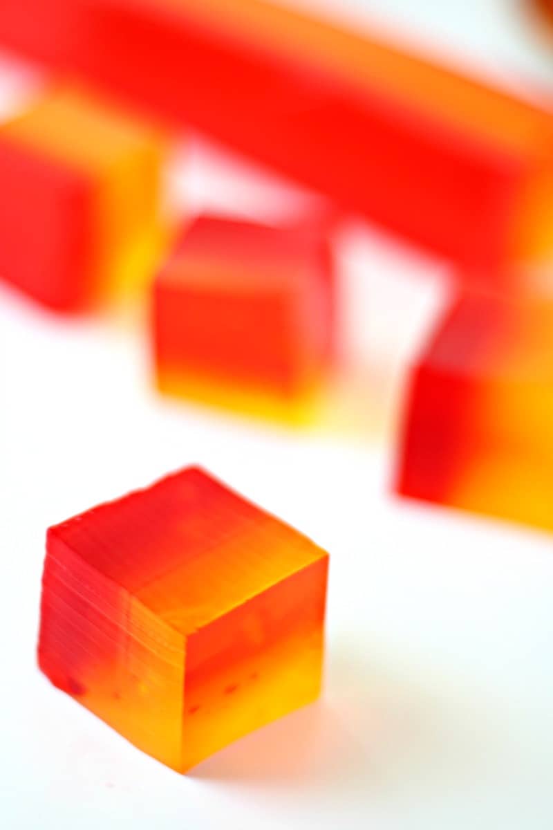 Close up of cubed finger jello on a plate