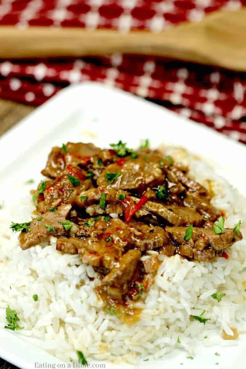 Instant Pot pepper steak on a bed of rice