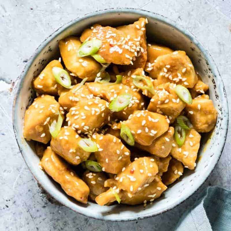 Instant Pot orange chicken in a bowl