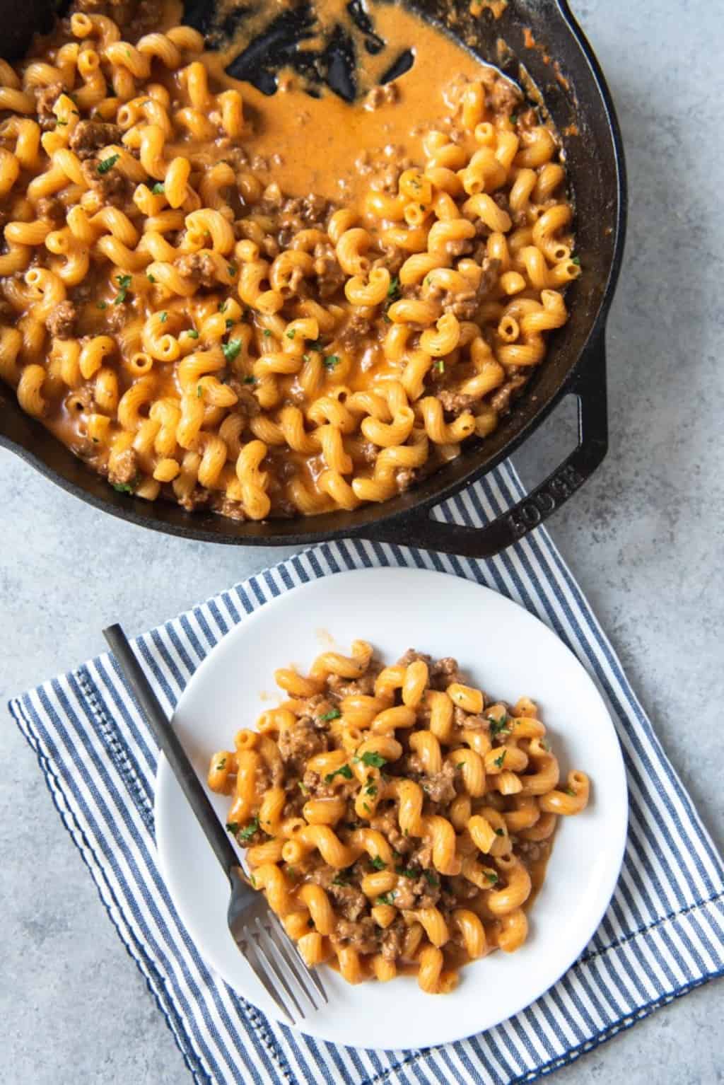 Homemade hamburger helper on a table