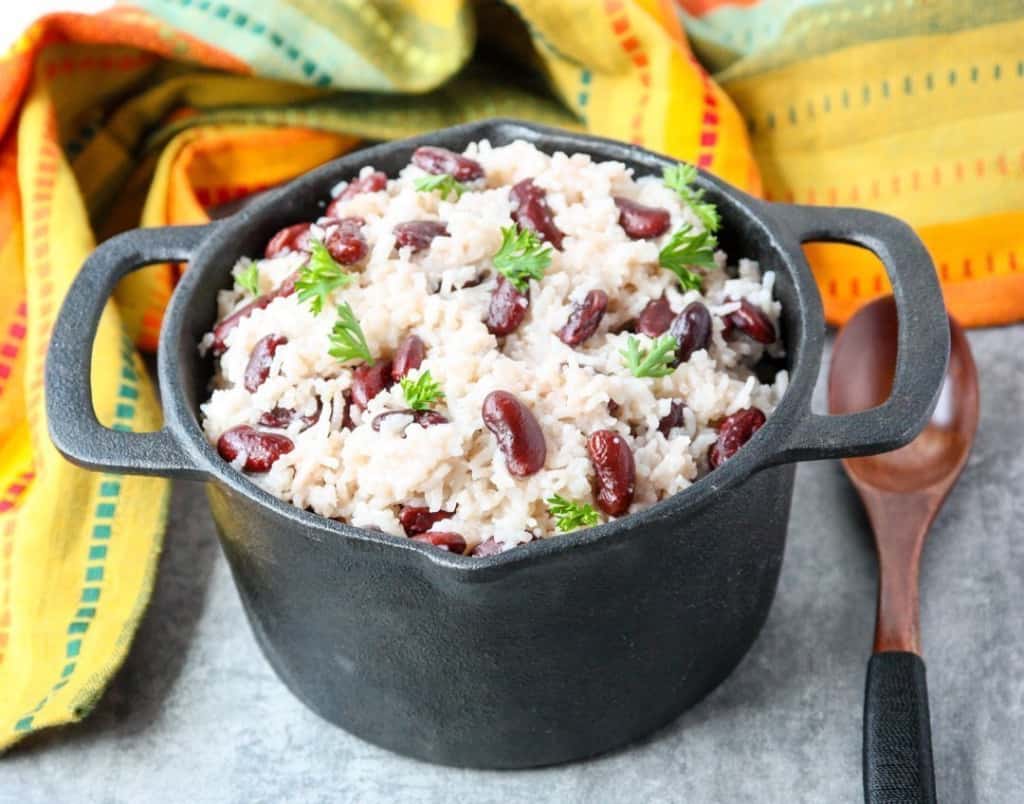 A pot of coconut red beans and rice