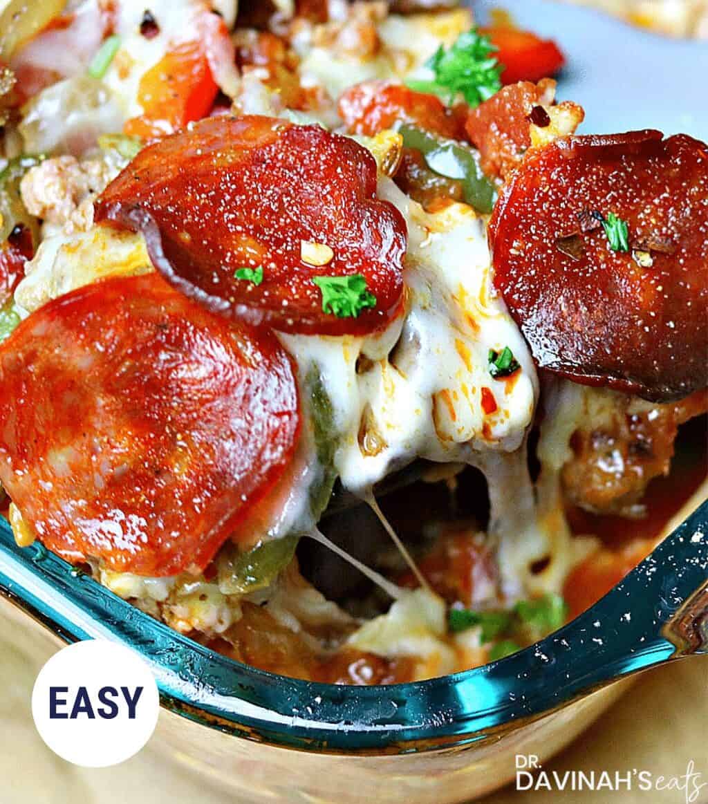 Keto pizza casserole with pepperoni