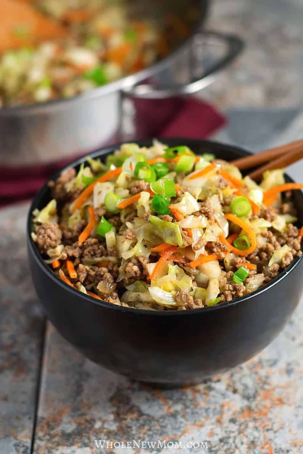 Budget-friendly egg roll in a black bowl