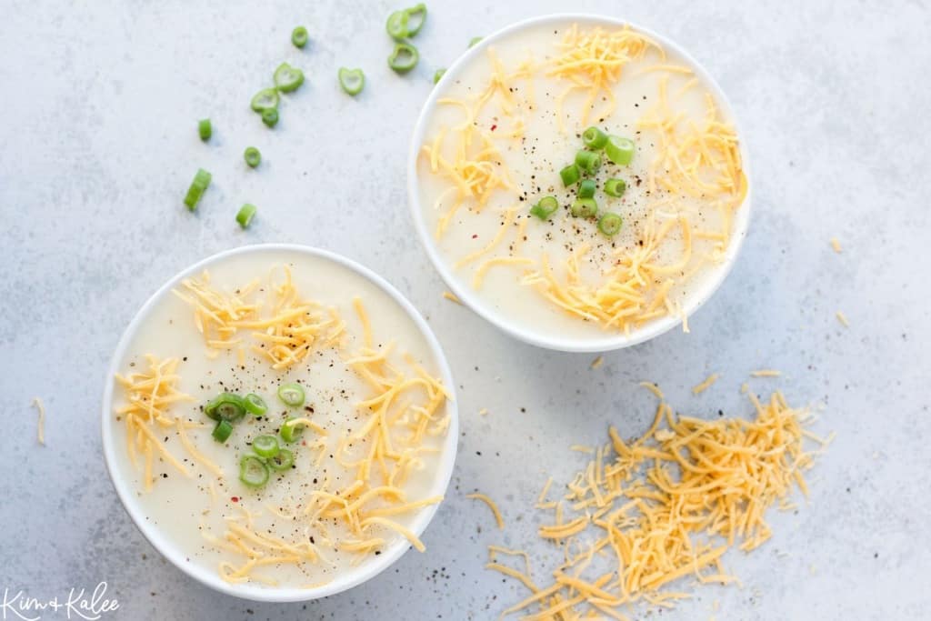 Two bowls of the best potato soup for dinner