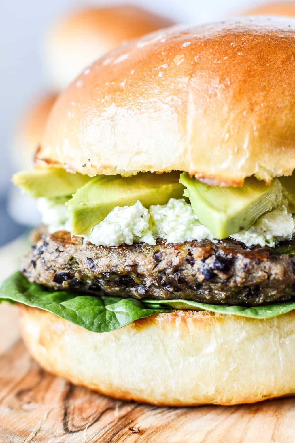 Close up of a black bean burger