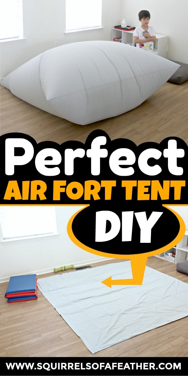 A close up of how to make an air fort kids tent at home.