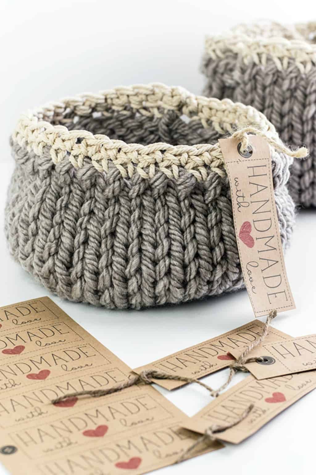 close up of gray handmade mother's day DIY baskets