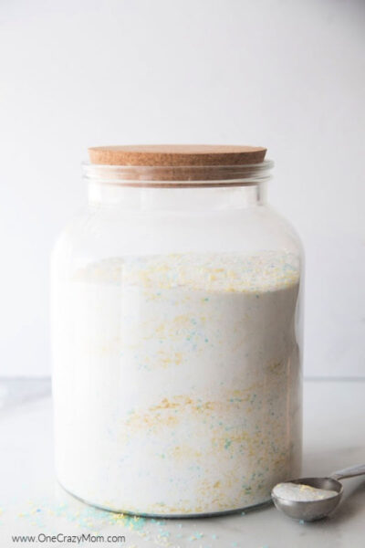 A DIY laundry detergent in a beautiful glass jar