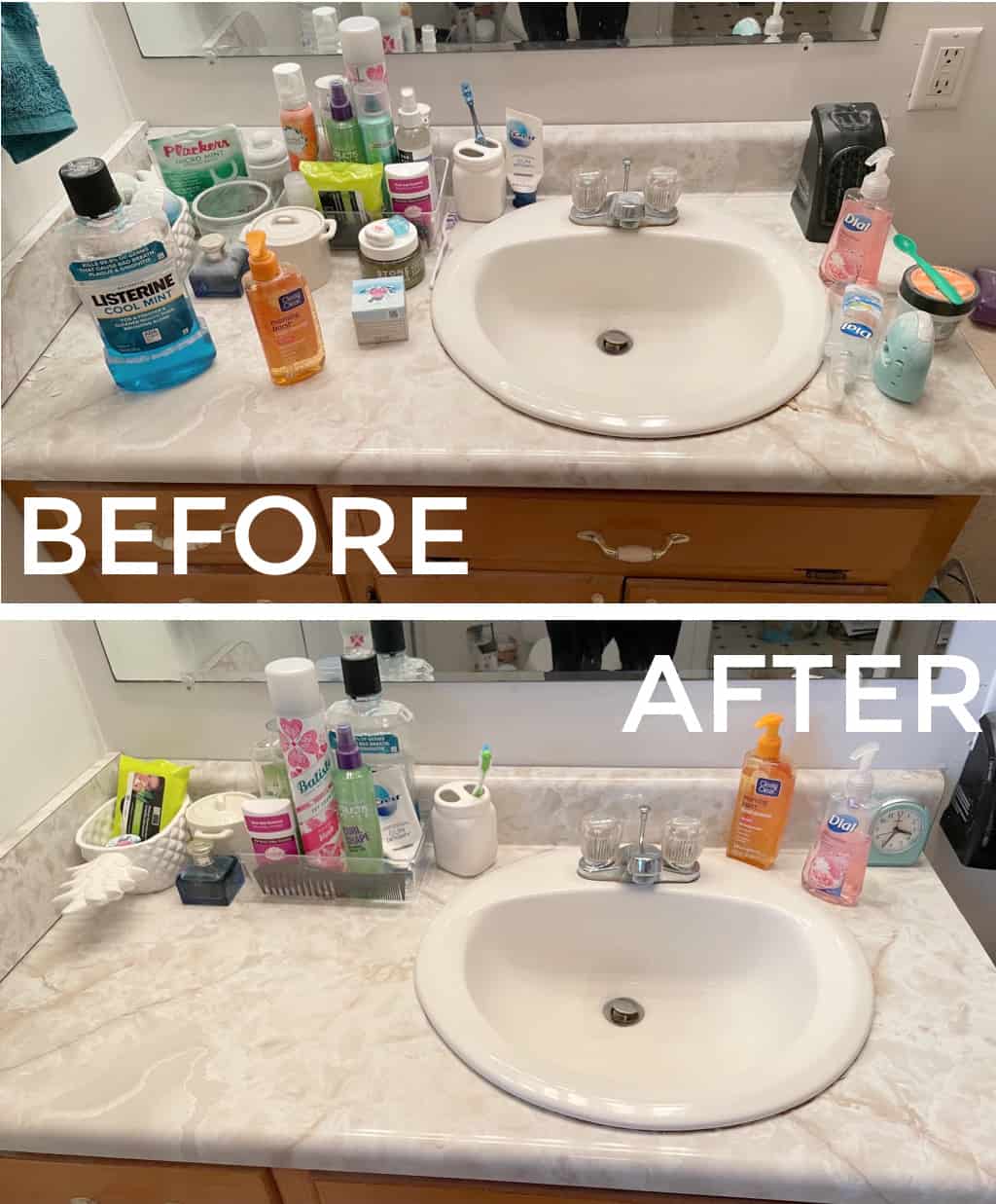Real mom kitchen sink declutter before and after